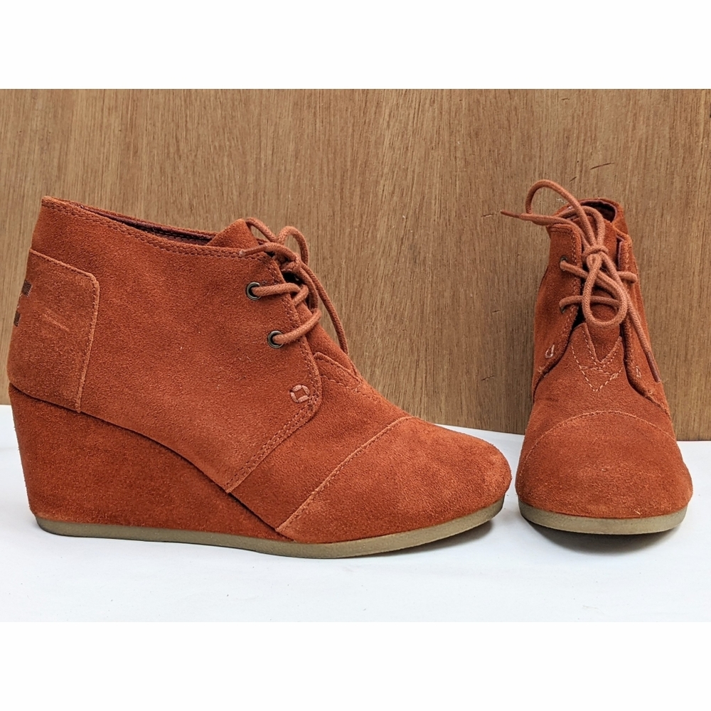 TOMS suede brown desert wedge booties 6